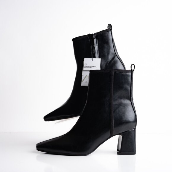 Zara Womens Heeled Ankle Boots Pointed Toe US 7.5 EU 38 Black 3112/510 NWT - Picture 5 of 8